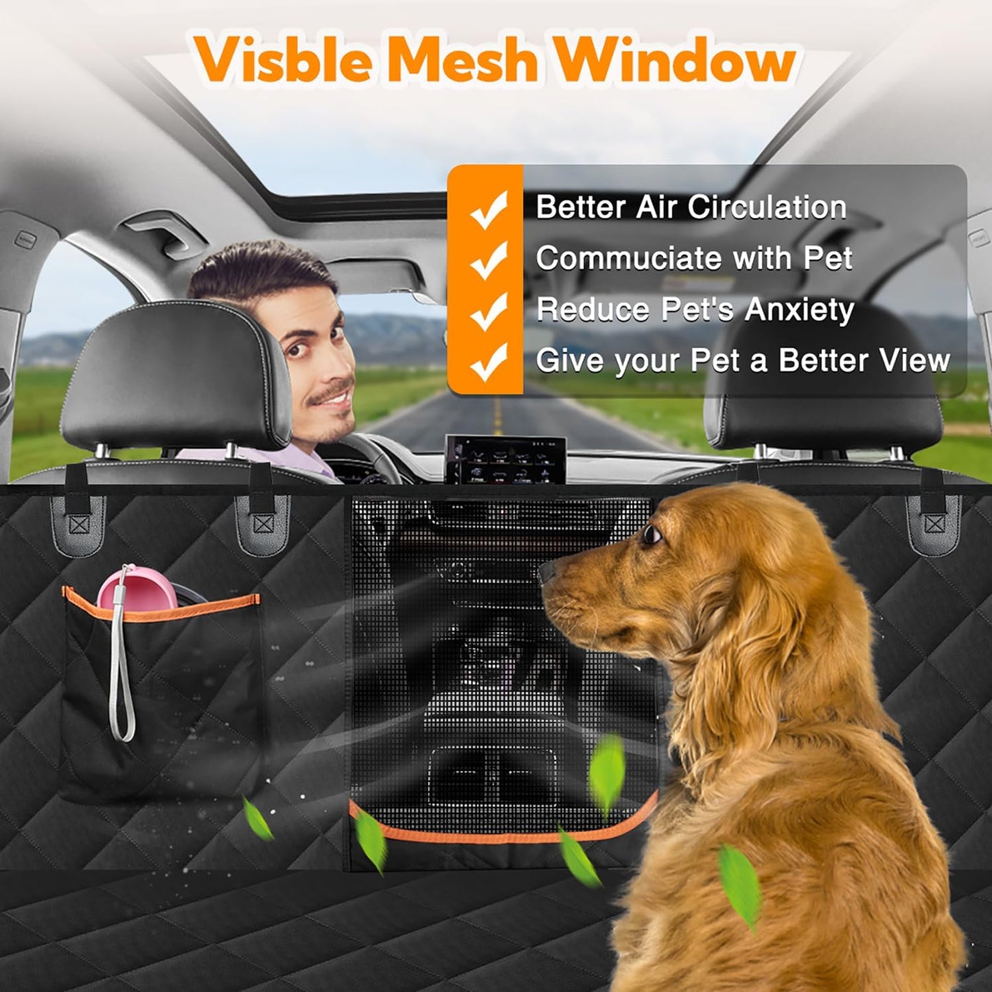 Waterproof Dog Car Seat Cover – Heavy Duty Hammock with Mesh Window, Anti-Scratch & Non-Slip Protector for Cars, Trucks & SUVs