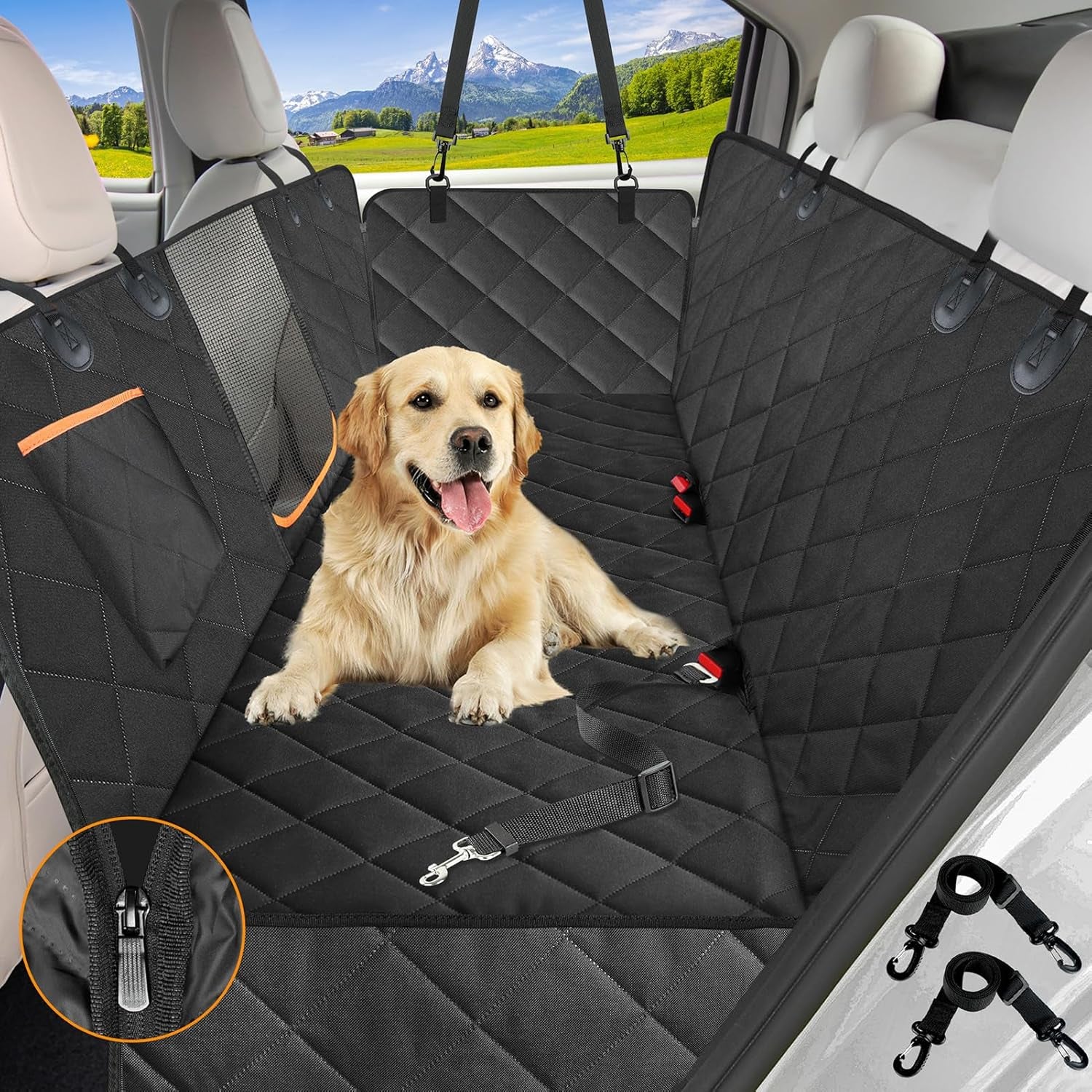 Waterproof Dog Car Seat Cover – Heavy Duty Hammock with Mesh Window, Anti-Scratch & Non-Slip Protector for Cars, Trucks & SUVs